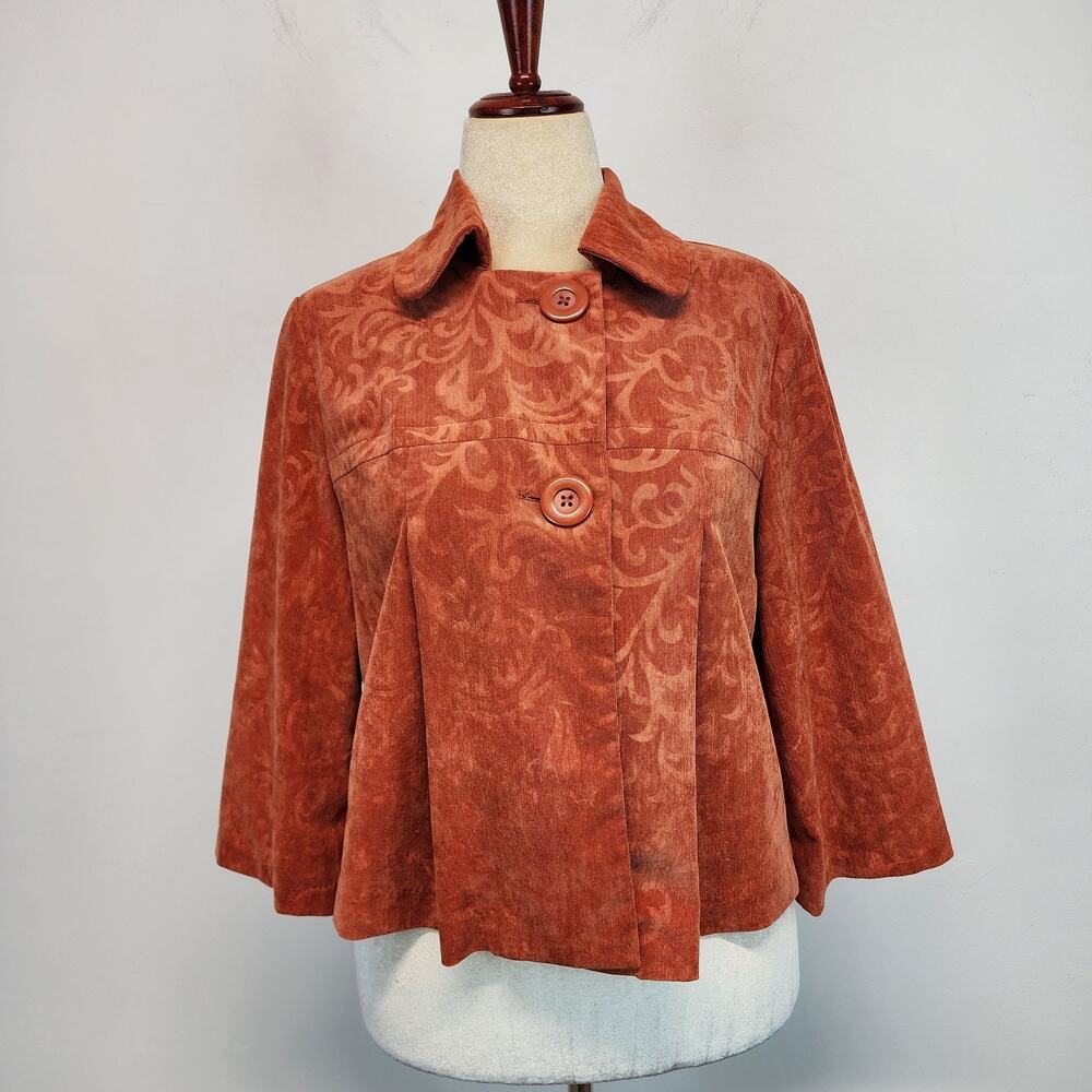 Acanthus Peplum Jacket Womens M Orange 3/4 Wide Sleeve Hippie 70s Style Vintage